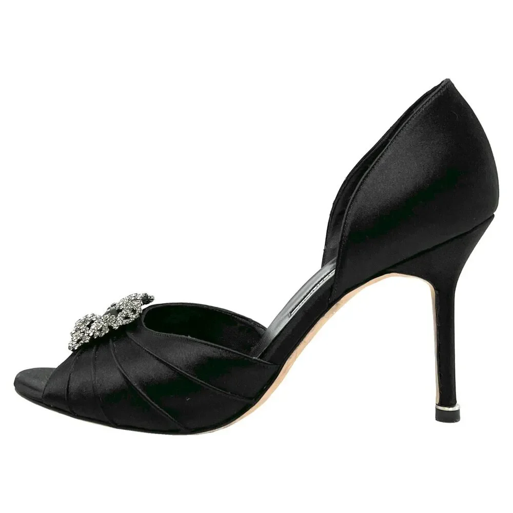 Manolo Blahnik Cassiado Satin Peep Toe Pumps - Size‎ 38.5